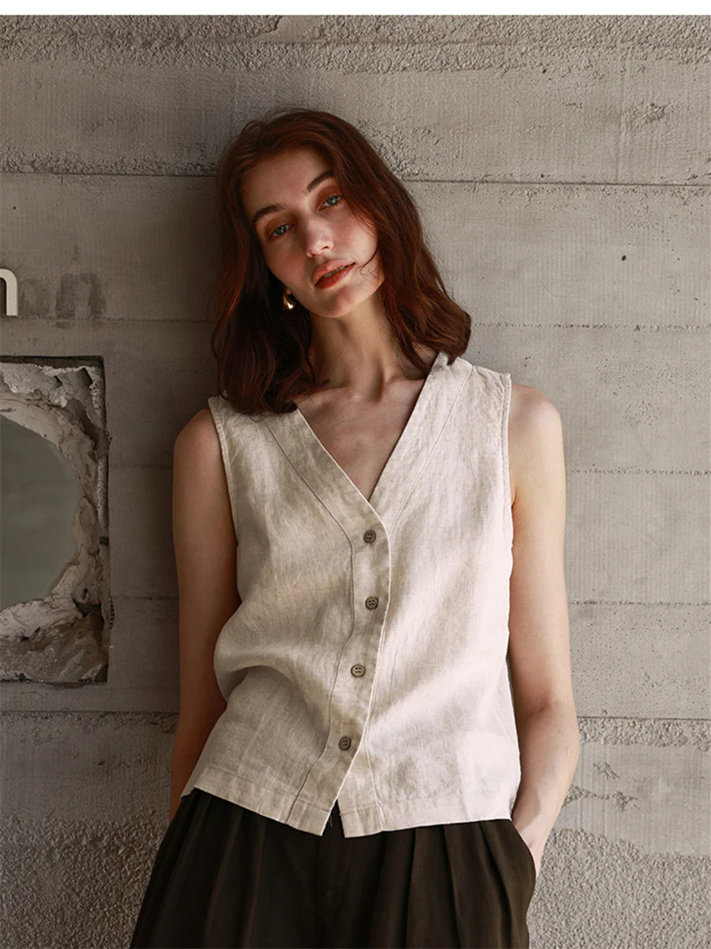 Solid Color Textured Linen Inner Vest - Image 9