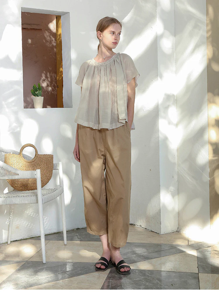 100% Cotton Wide-leg Cropped Trousers With Pockets And No Stretch - Image 10