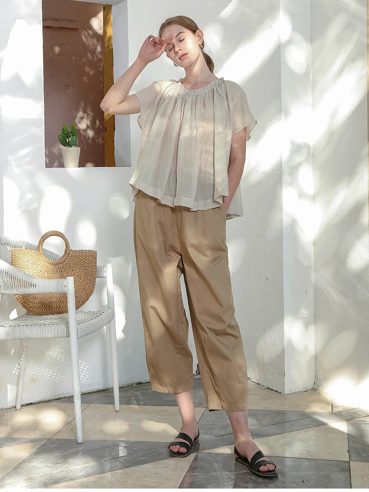 100% Cotton Wide-leg Cropped Trousers With Pockets And No Stretch - Image 11