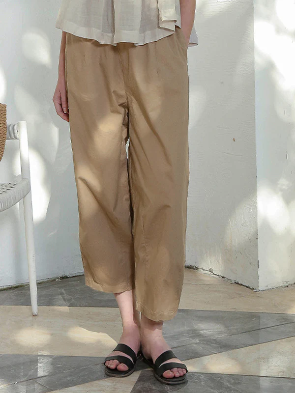 100% Cotton Wide-leg Cropped Trousers With Pockets And No Stretch - Image 13