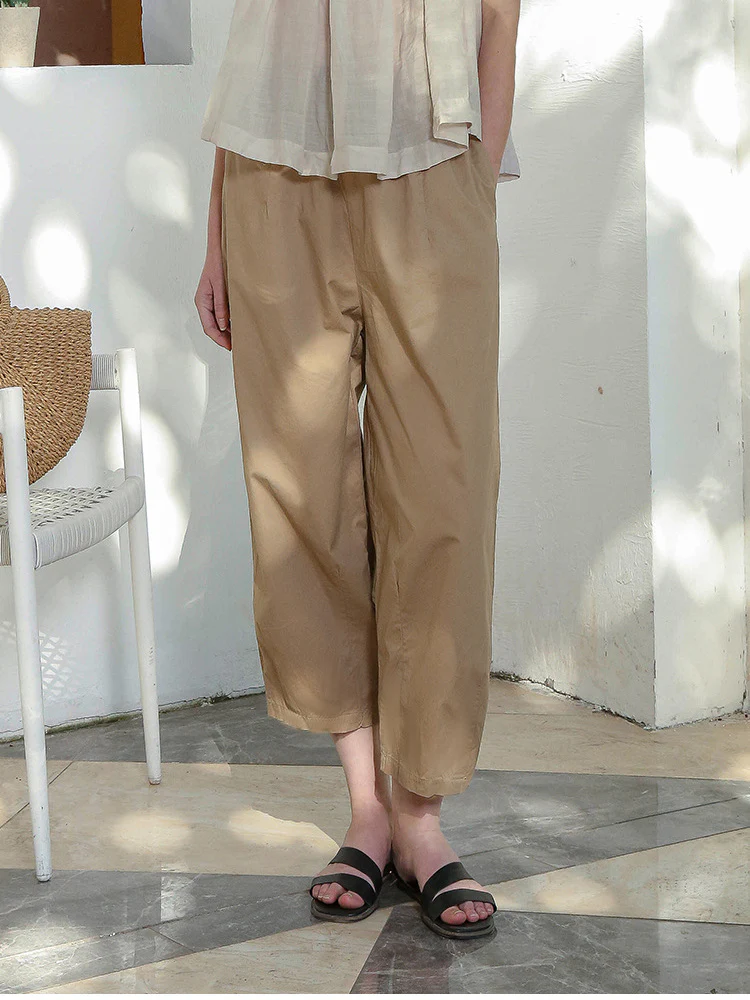 100% Cotton Wide-leg Cropped Trousers With Pockets And No Stretch - Image 15