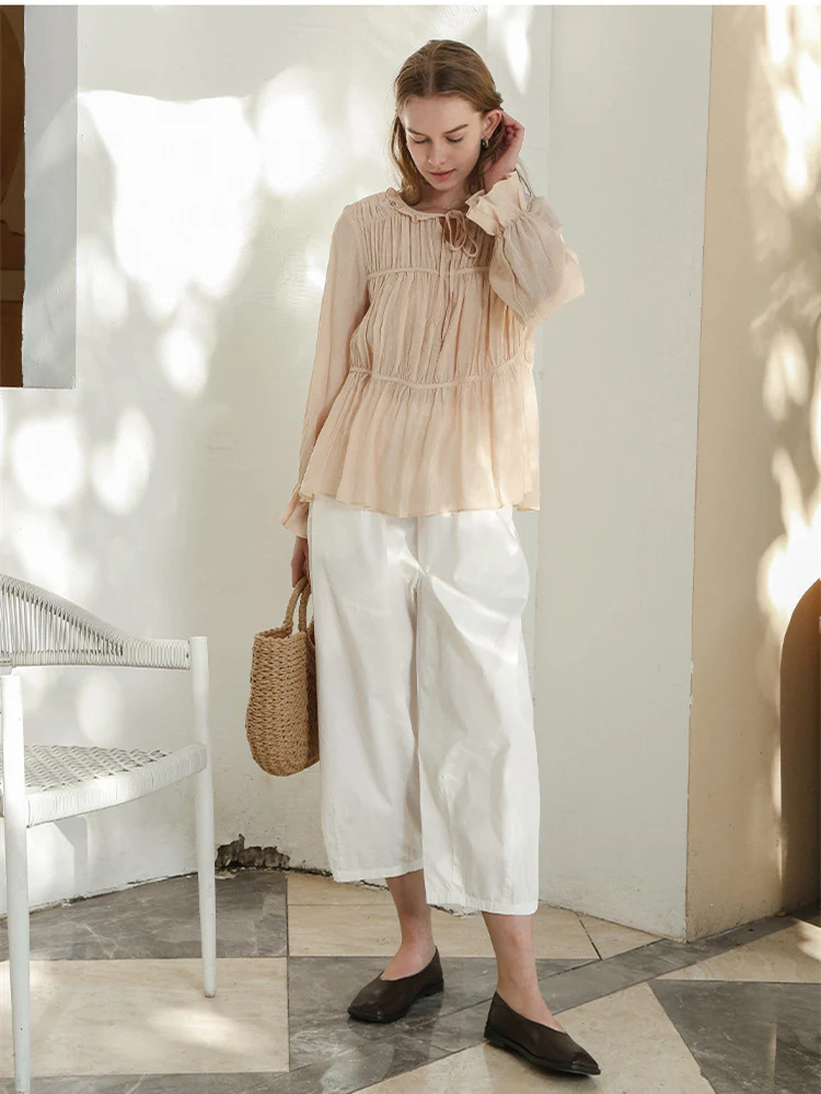 100% Cotton Wide-leg Cropped Trousers With Pockets And No Stretch - Image 16