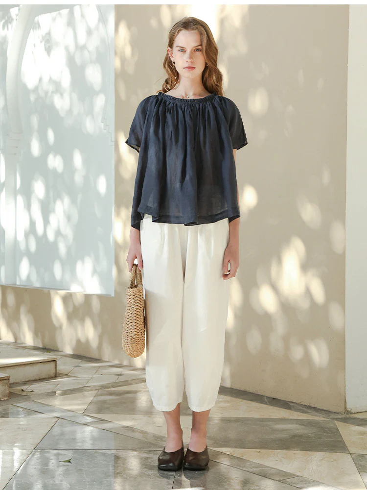 100% Cotton Wide-leg Cropped Trousers With Pockets And No Stretch - Image 17