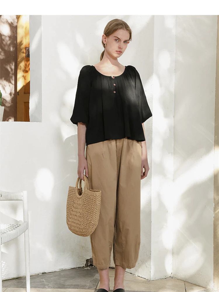 100% Cotton Wide-leg Cropped Trousers With Pockets And No Stretch - Image 4