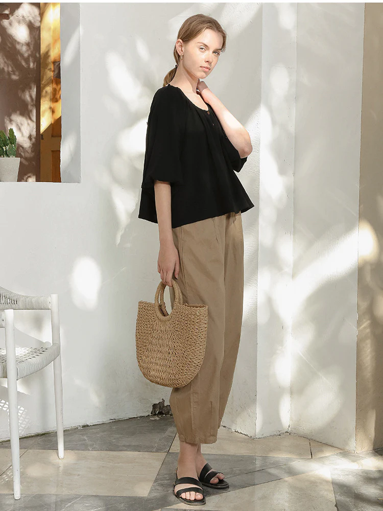 100% Cotton Wide-leg Cropped Trousers With Pockets And No Stretch - Image 5