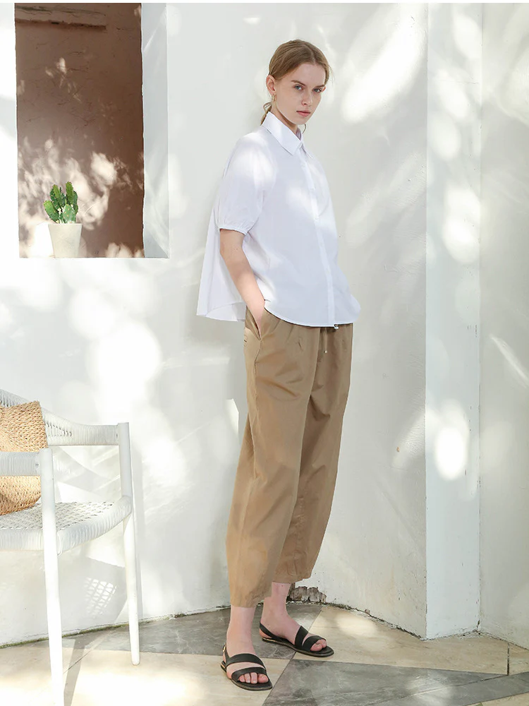 100% Cotton Wide-leg Cropped Trousers With Pockets And No Stretch - Image 8