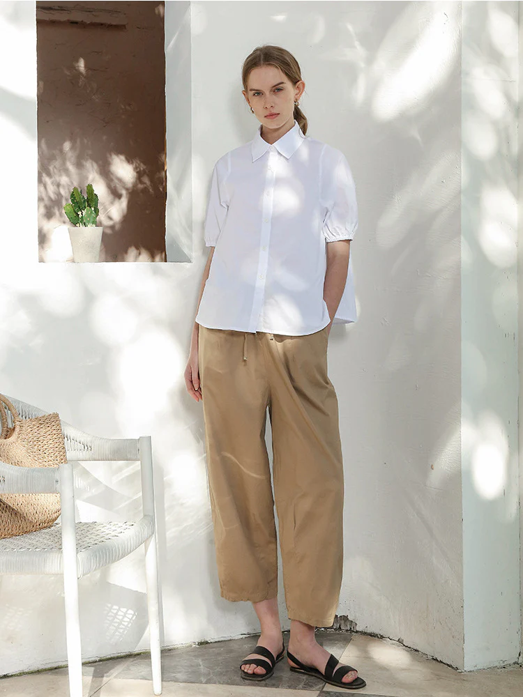 100% Cotton Wide-leg Cropped Trousers With Pockets And No Stretch - Image 9
