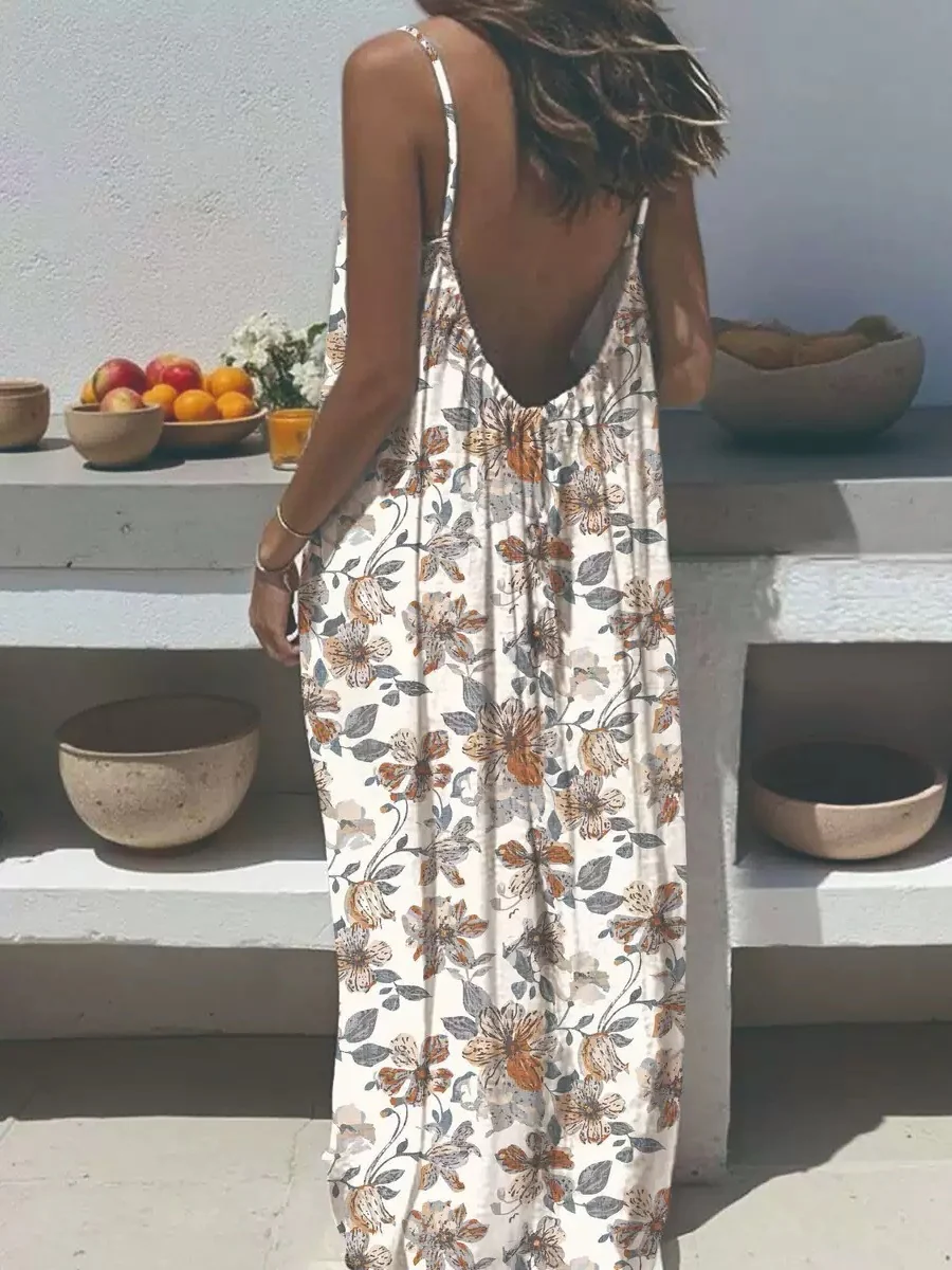 Vacation Halter-neck Backless Loose Long Dress - Image 12