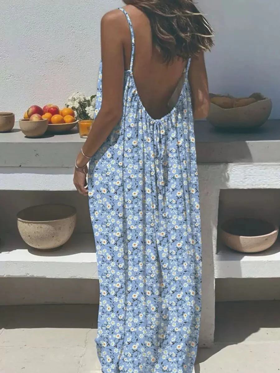Vacation Halter-neck Backless Loose Long Dress - Image 18