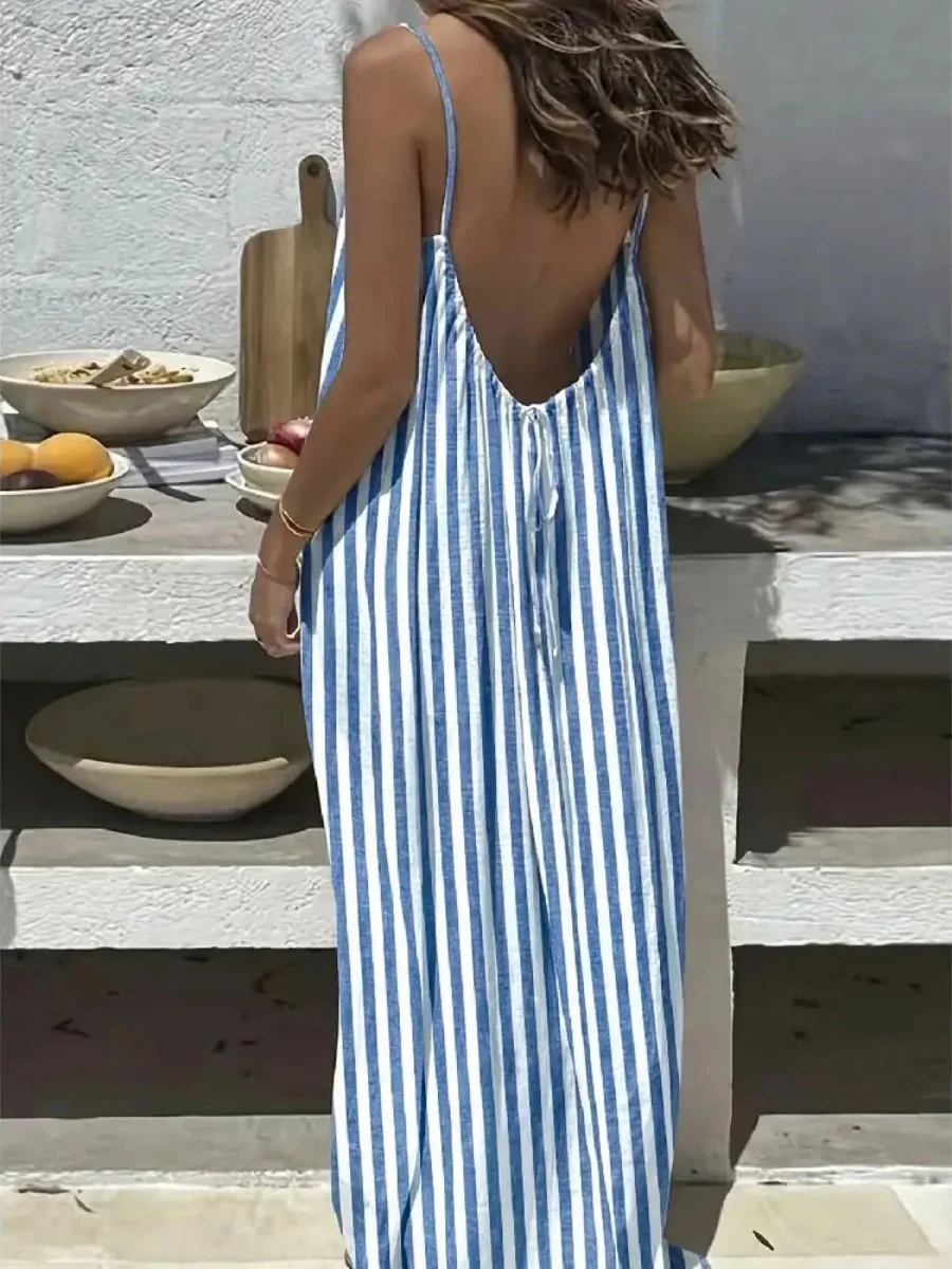 Vacation Halter-neck Backless Loose Long Dress - Image 4