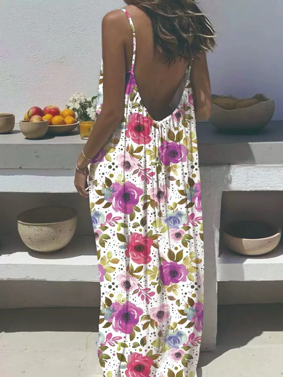 Vacation Halter-neck Backless Loose Long Dress - Image 5