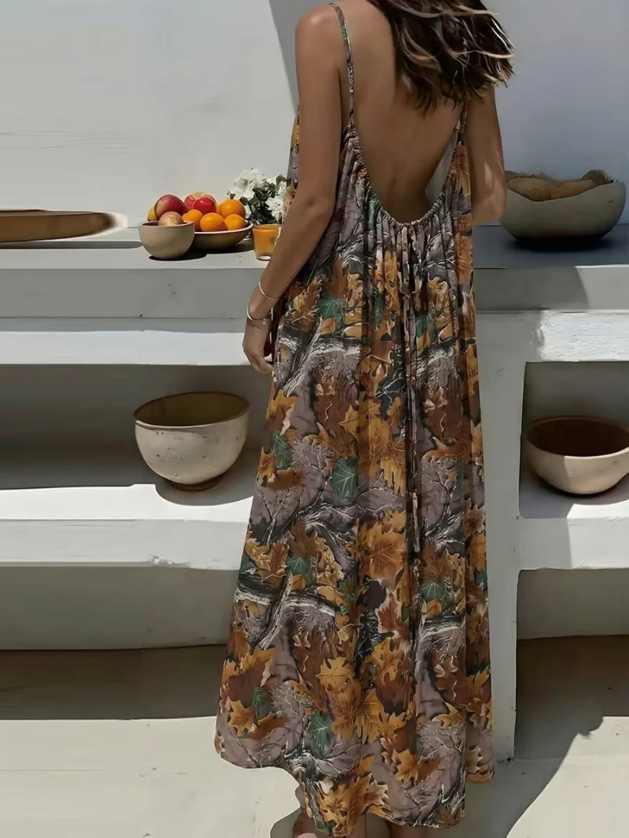 Vacation Halter-neck Backless Loose Long Dress - Image 9