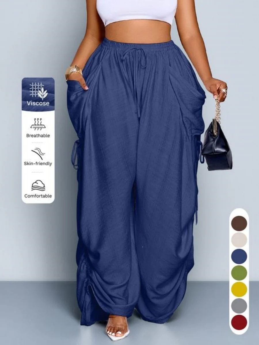 Punk-style Drawstring Pleated High-waisted Wide-leg Trousers - Image 4