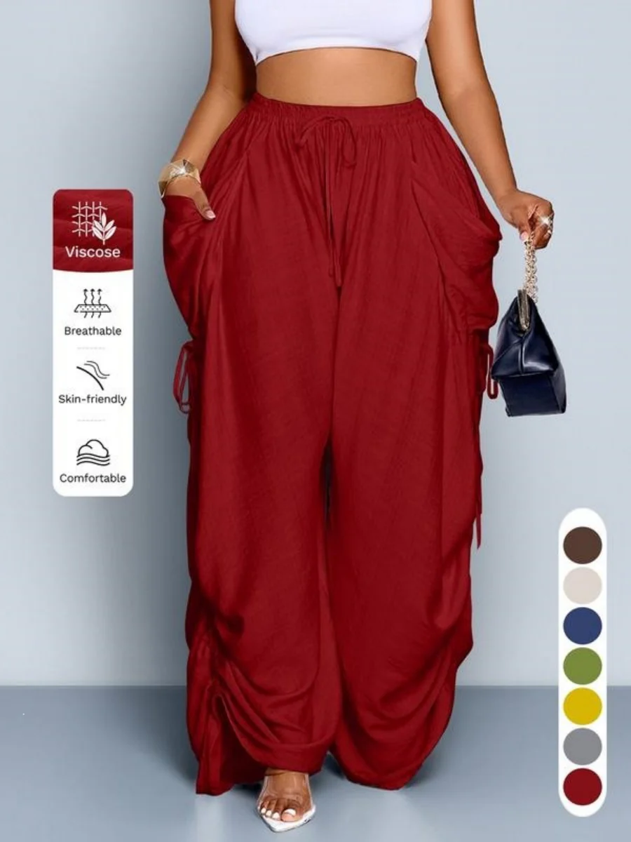 Punk-style Drawstring Pleated High-waisted Wide-leg Trousers - Image 5