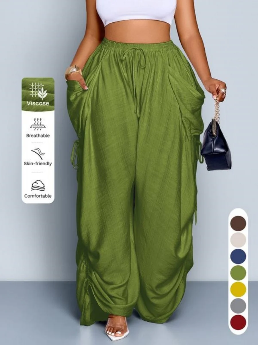 Punk-style Drawstring Pleated High-waisted Wide-leg Trousers - Image 6