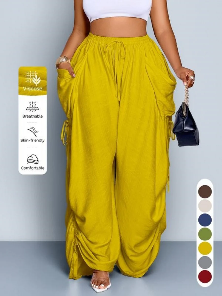 Punk-style Drawstring Pleated High-waisted Wide-leg Trousers - Image 7