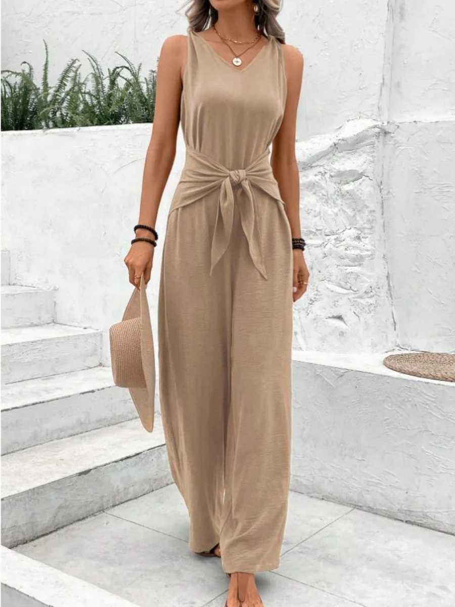 V-neck Wide-leg Sleeveless Twisted Vest Jumpsuit - Image 4