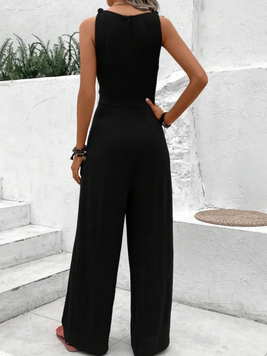 V-neck Wide-leg Sleeveless Twisted Vest Jumpsuit - Image 9
