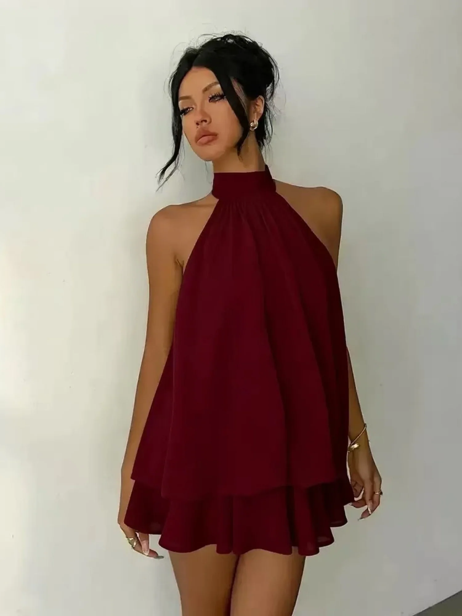Neck Strap Backless Ruffle Mini&Short Dresses - Image 10