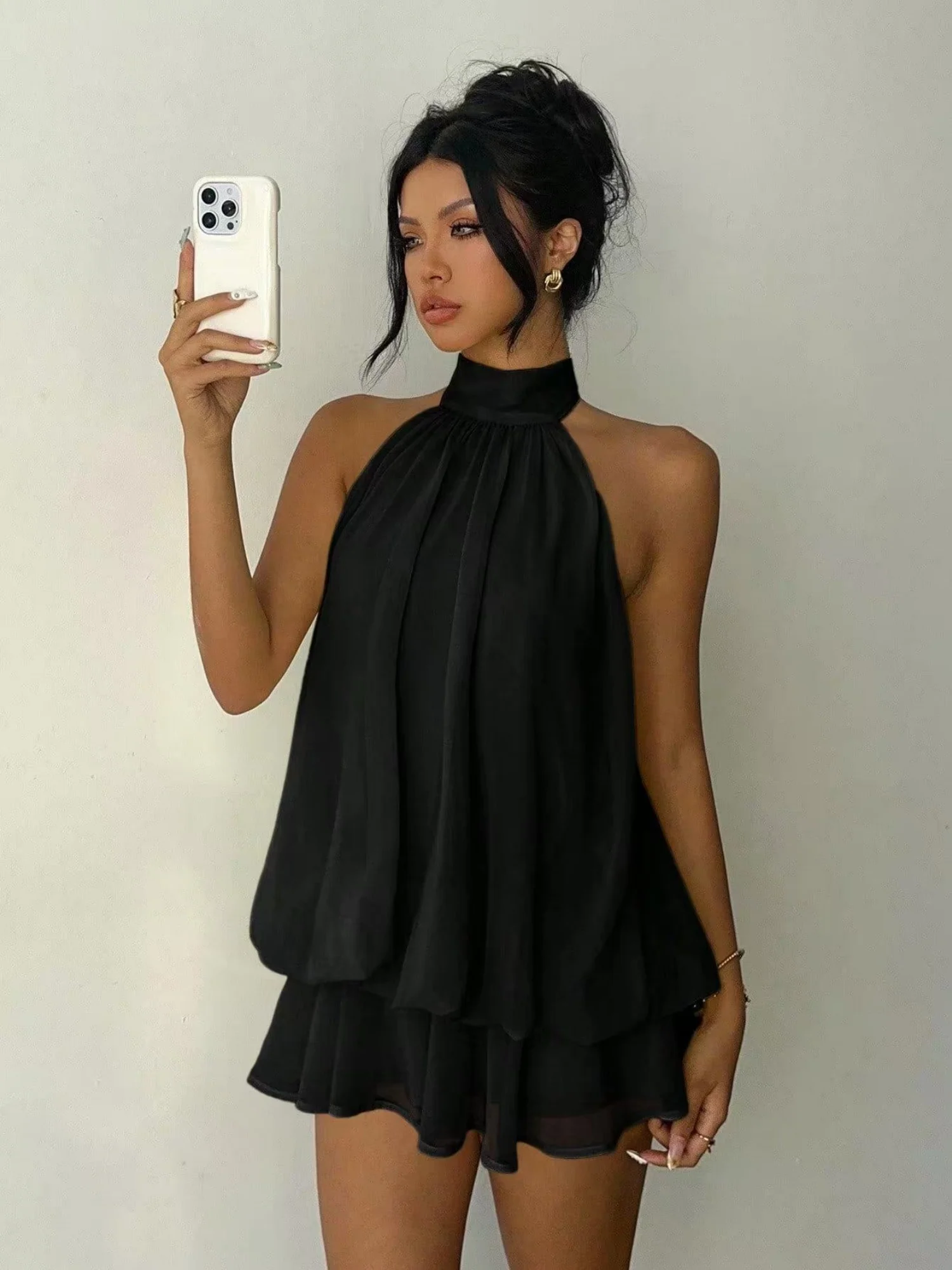 Neck Strap Backless Ruffle Mini&Short Dresses - Image 11
