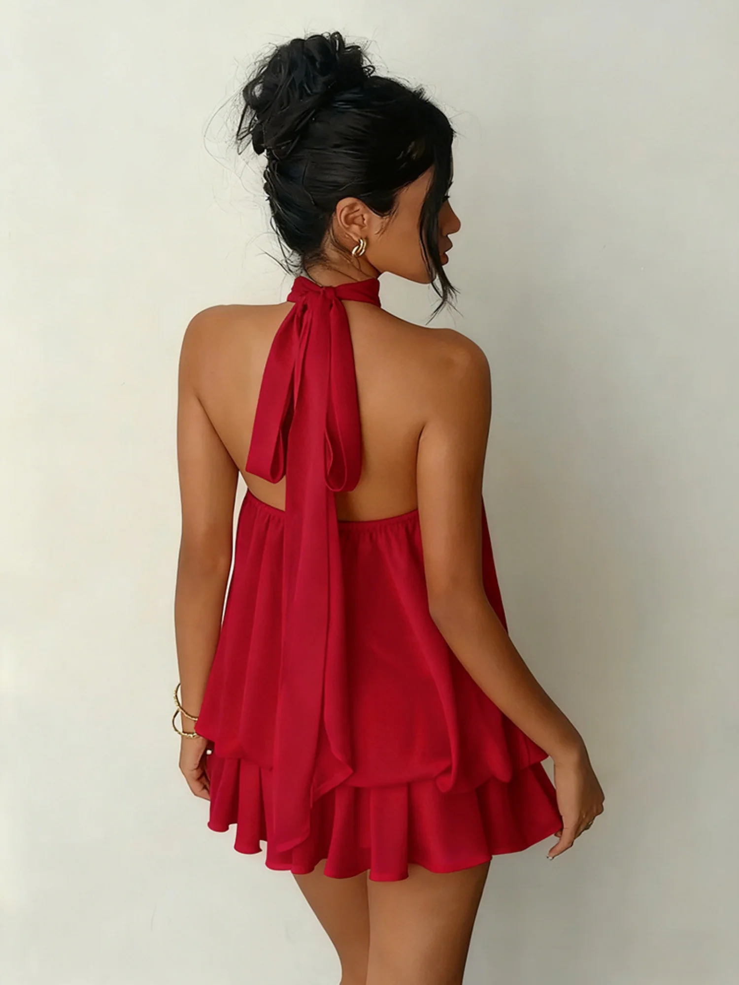 Neck Strap Backless Ruffle Mini&Short Dresses - Image 3