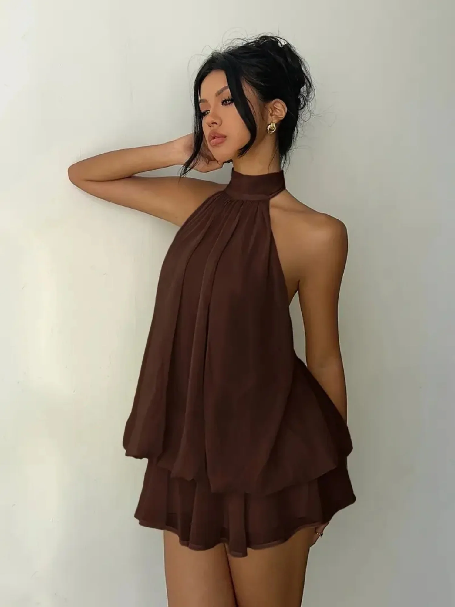 Neck Strap Backless Ruffle Mini&Short Dresses - Image 4
