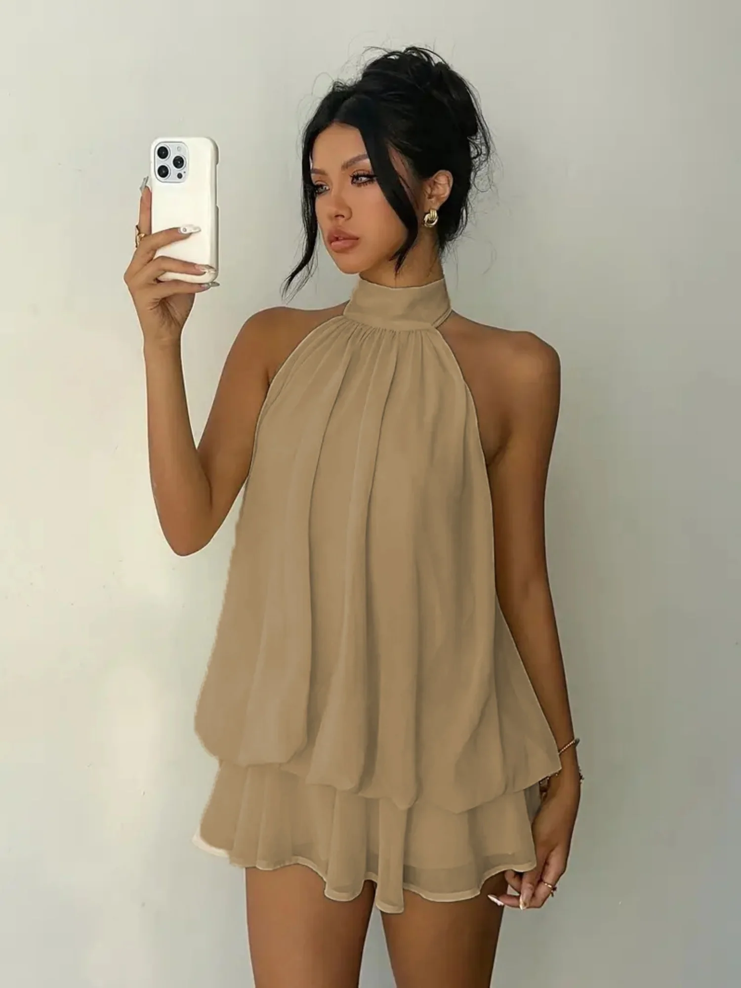 Neck Strap Backless Ruffle Mini&Short Dresses - Image 8