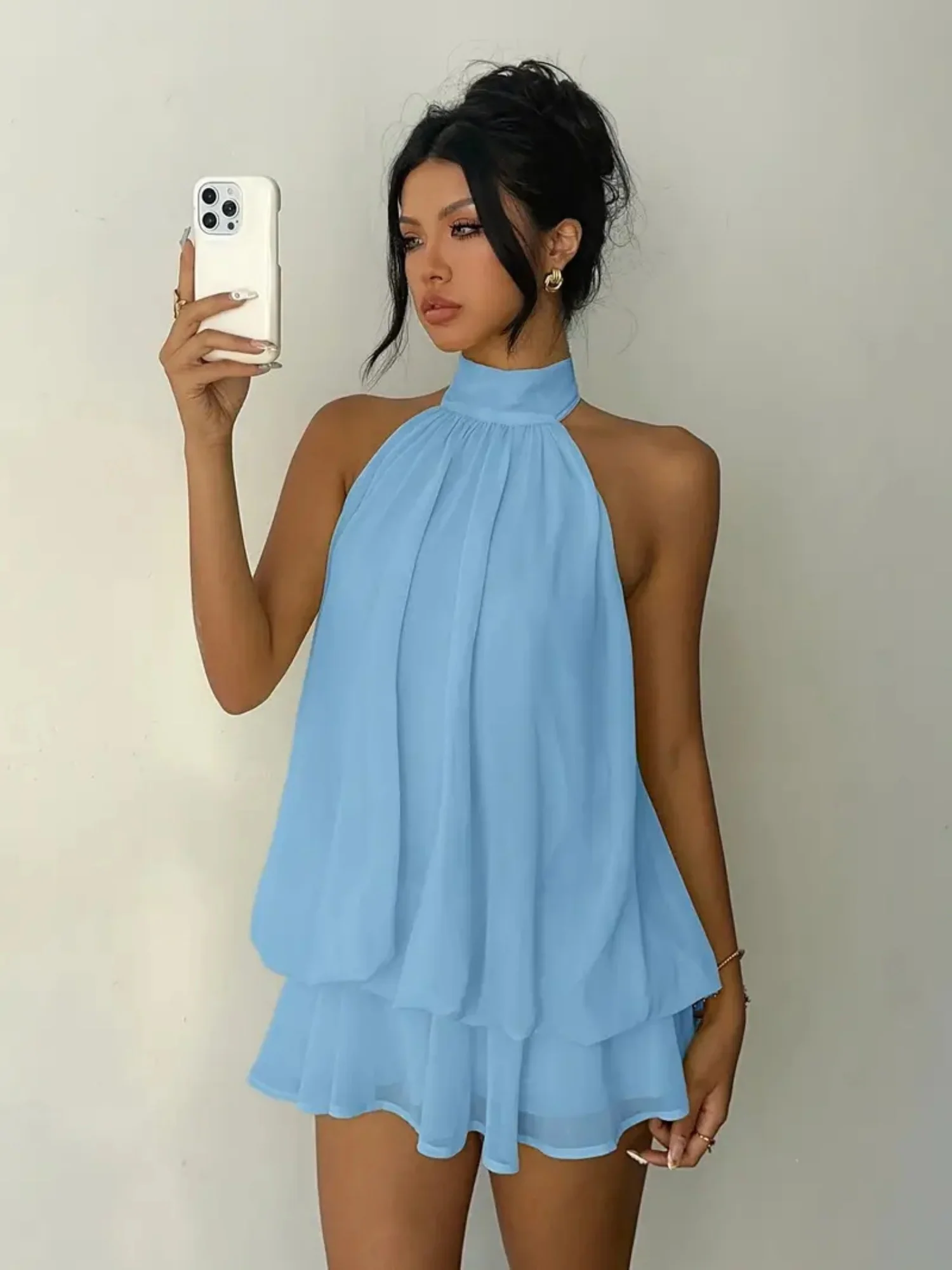 Neck Strap Backless Ruffle Mini&Short Dresses - Image 9
