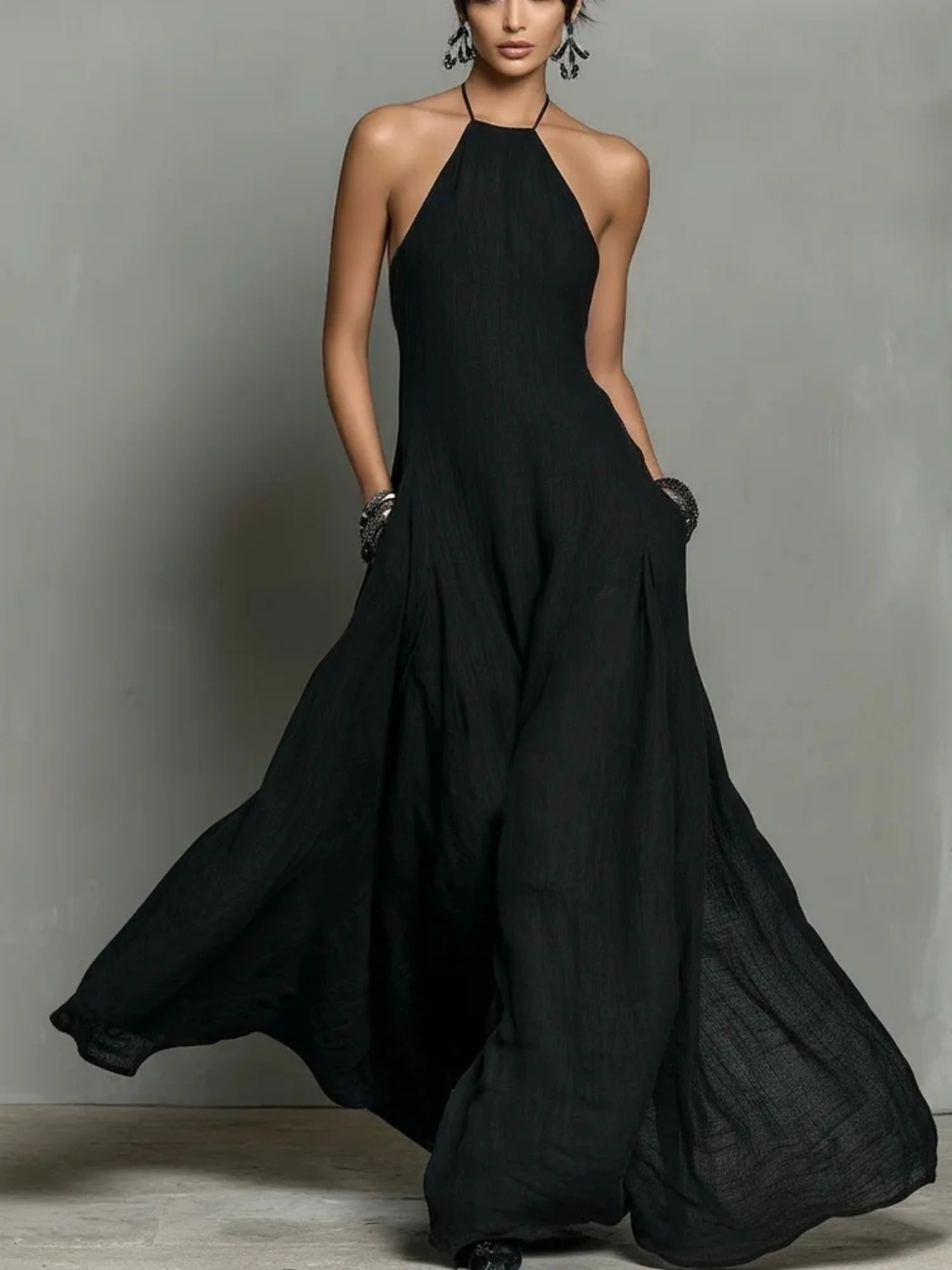 Neckband Backless Sleeveless Maxi Dresses - Image 3