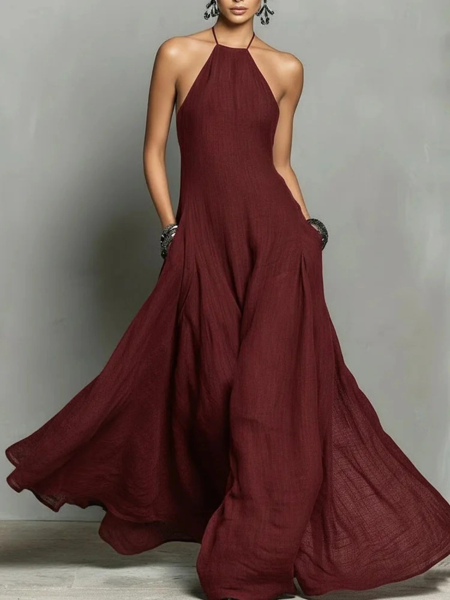 Neckband Backless Sleeveless Maxi Dresses - Image 5