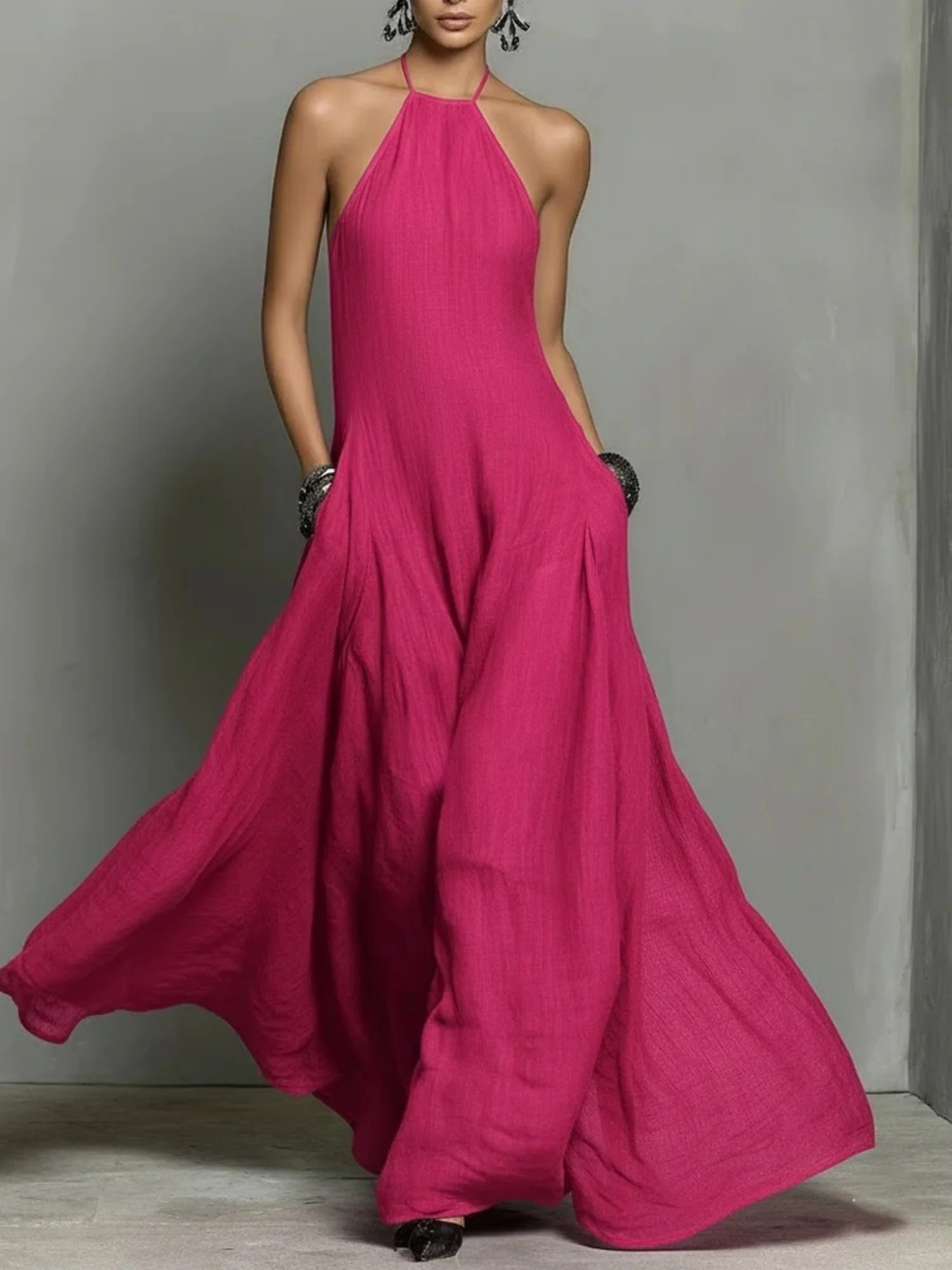 Neckband Backless Sleeveless Maxi Dresses - Image 6