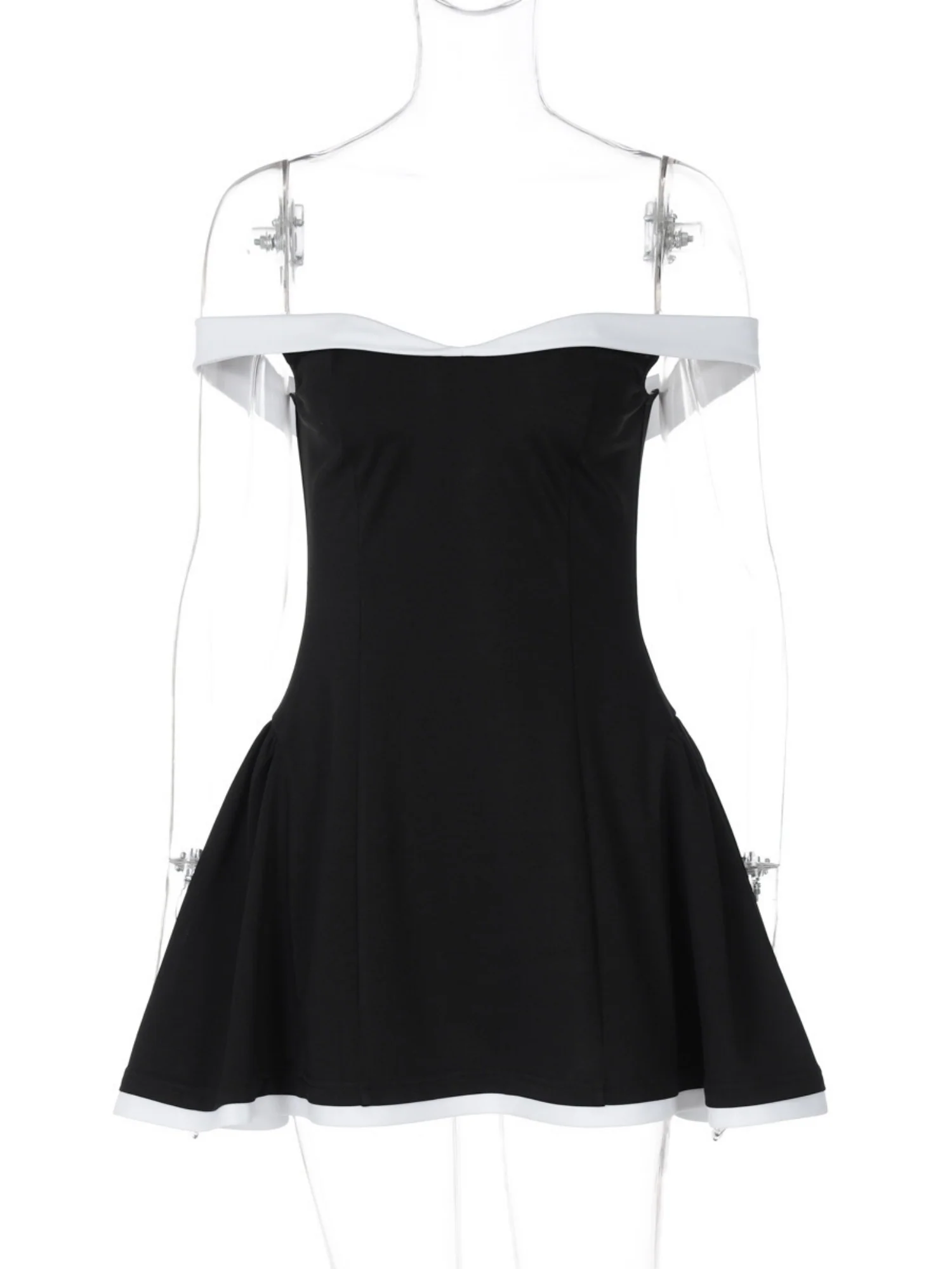 Color-blocked Off-shoulder Backless Waist Shaping Mini&Short Dresses - Image 5