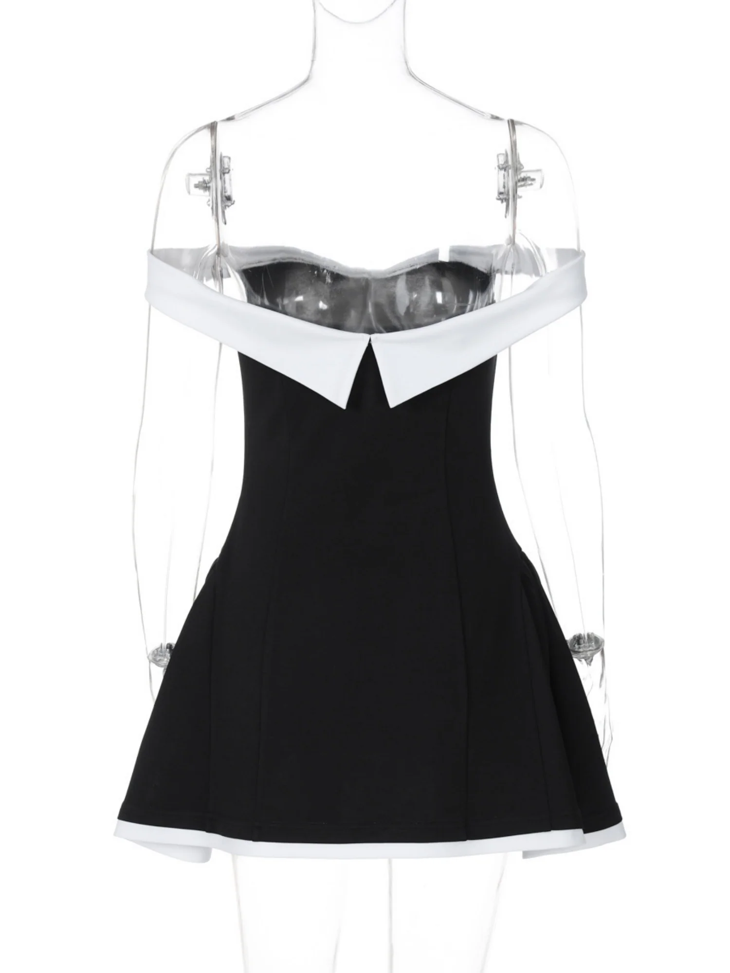Color-blocked Off-shoulder Backless Waist Shaping Mini&Short Dresses - Image 6