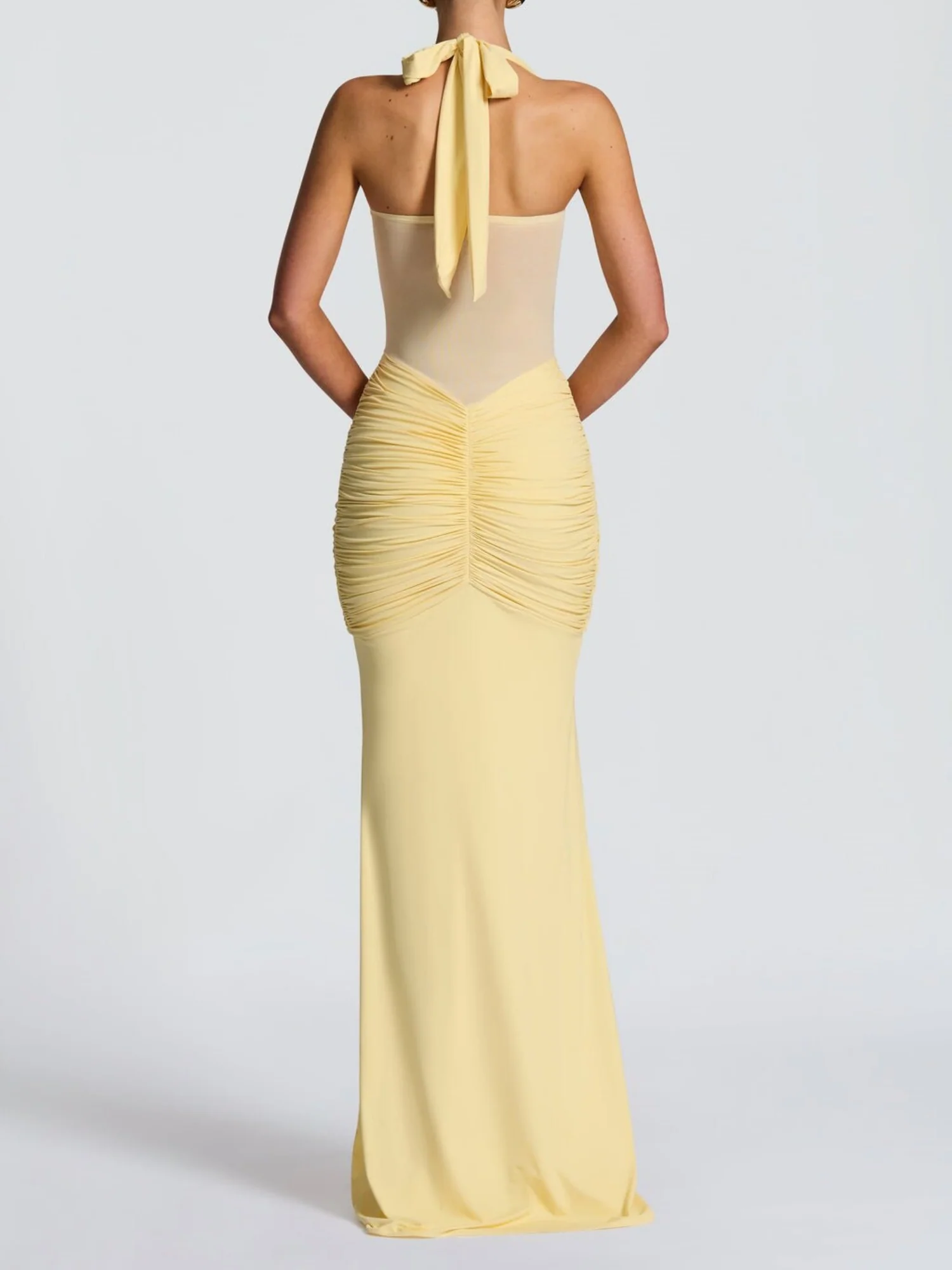 Mesh Splicing Ribbon Neckband Fish Tail Maxi Dresses - Image 2
