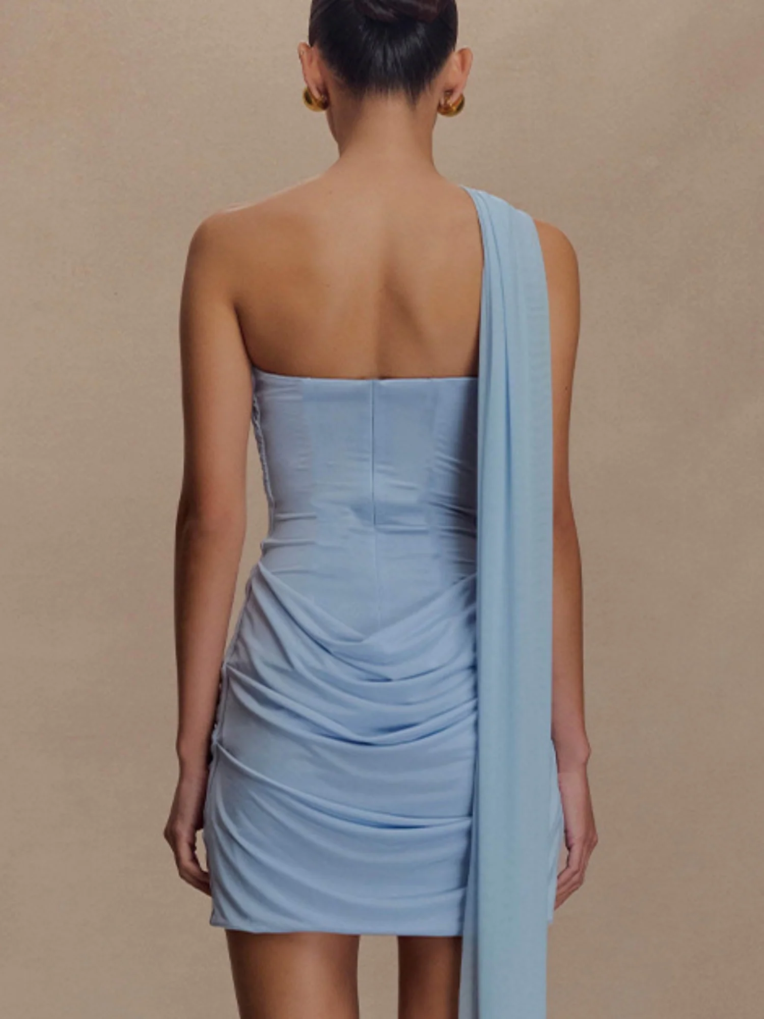 Pleated One Shoulder Hip Wrap Mini&Short Dresses - Image 2