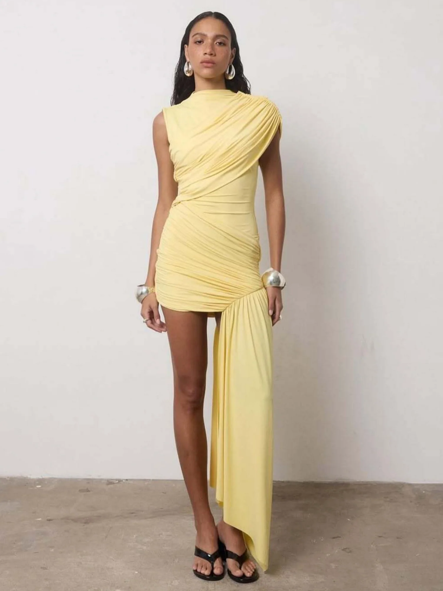 Pleated Ribbon Round Neck Sleeveless Mini&Short Dresses - Image 3