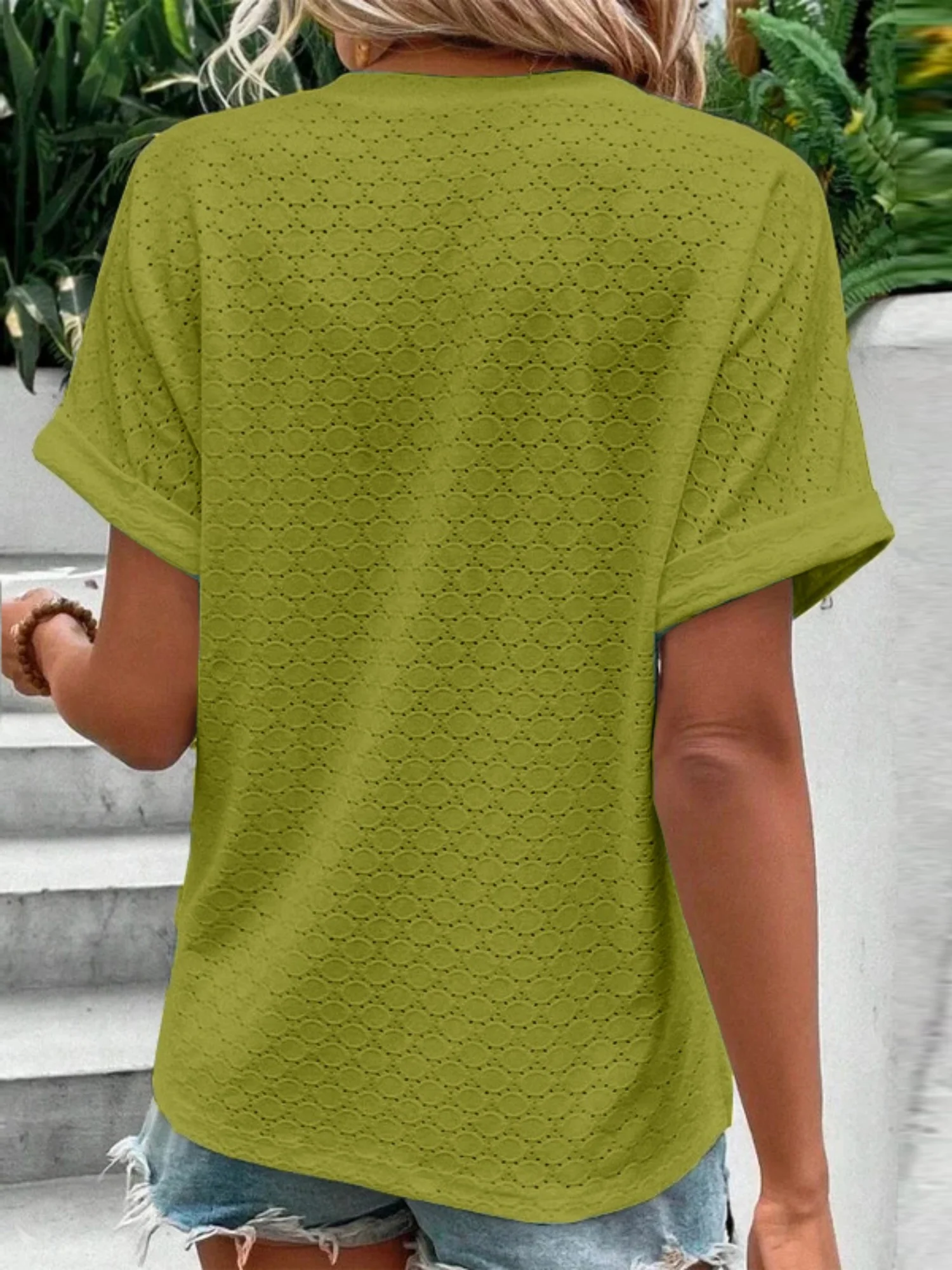 Knitting Buttons V-neck Short Sleeve T-shirts - Image 3