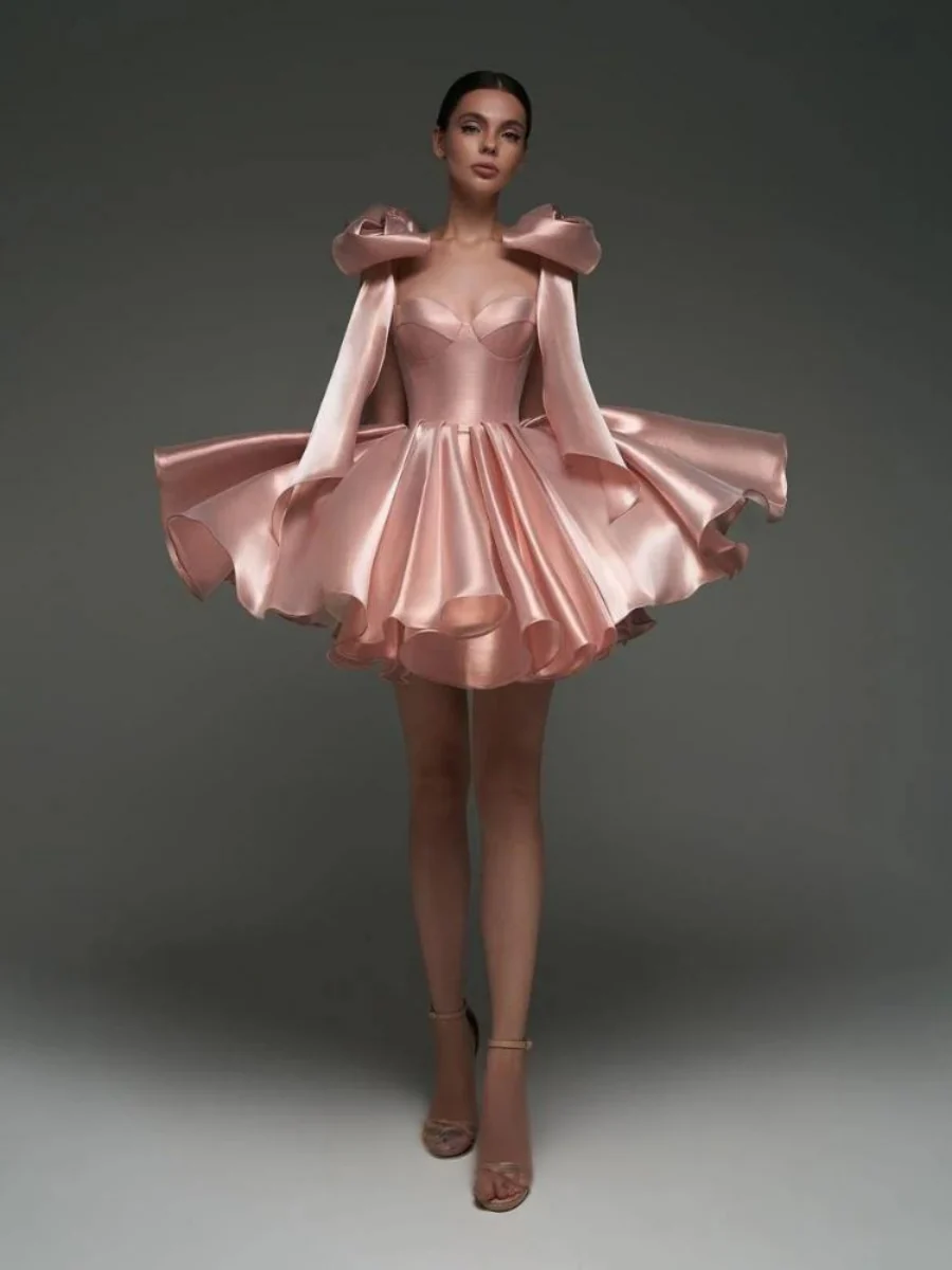 Glossy Fabric, Bow Design, Spaghetti Strap Mini Dress - Image 10