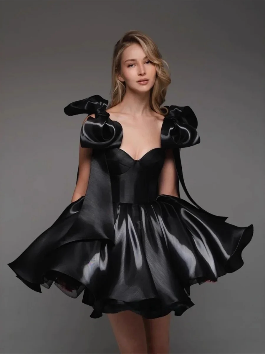 Glossy Fabric, Bow Design, Spaghetti Strap Mini Dress - Image 18