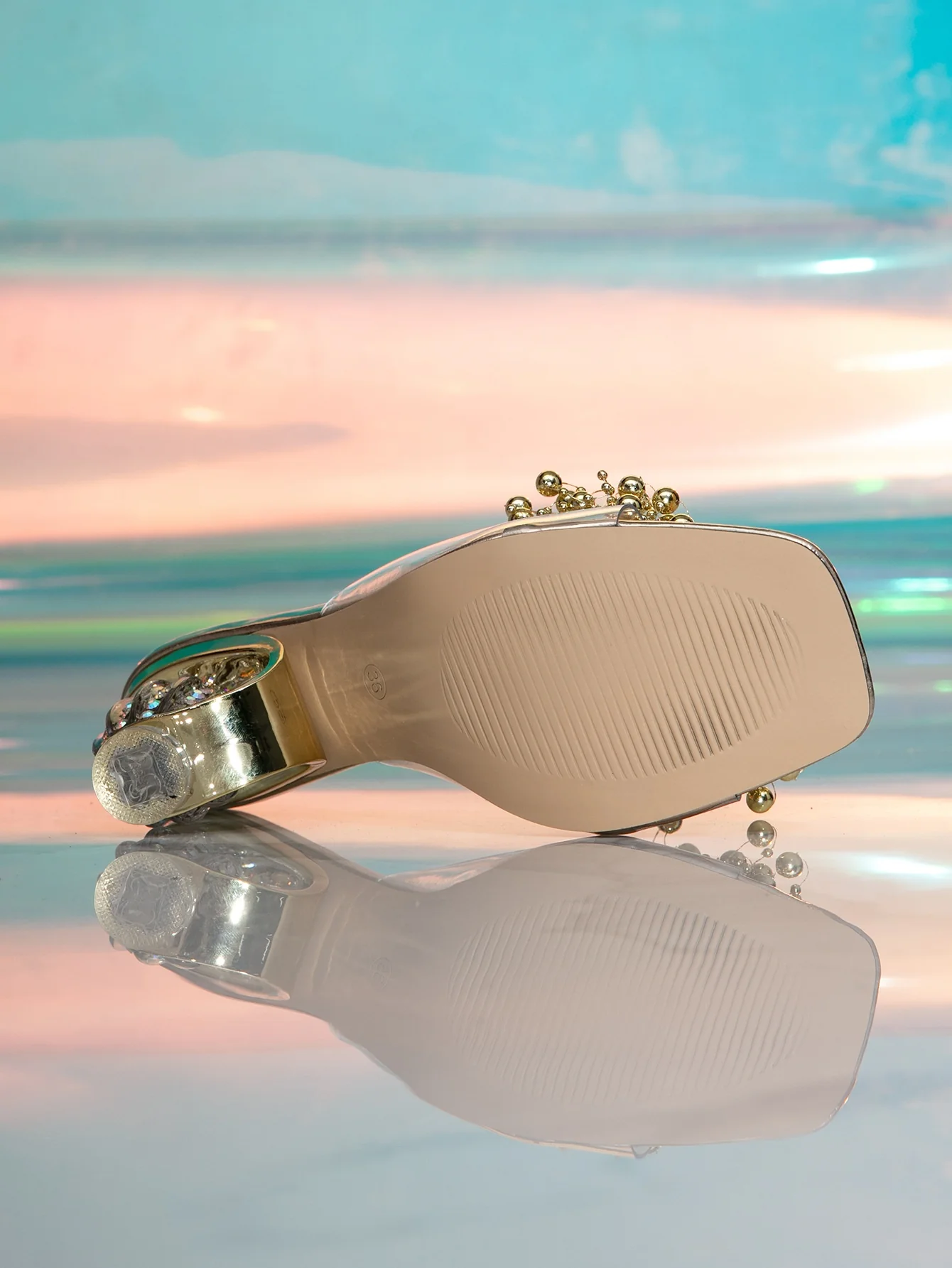 Beaded Flower Transparent High-Heeled Sandals - Image 14