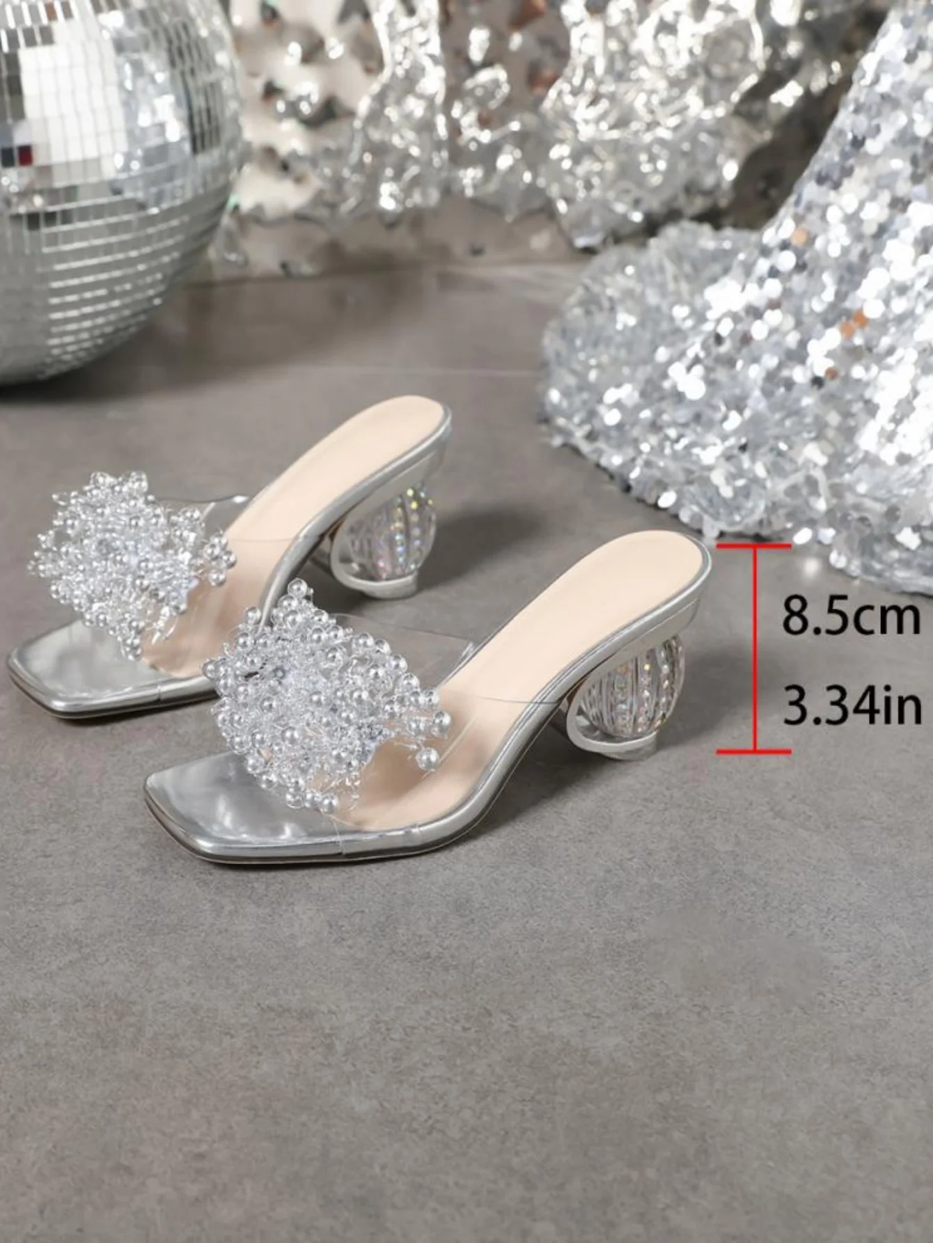 Beaded Flower Transparent High-Heeled Sandals - Image 5