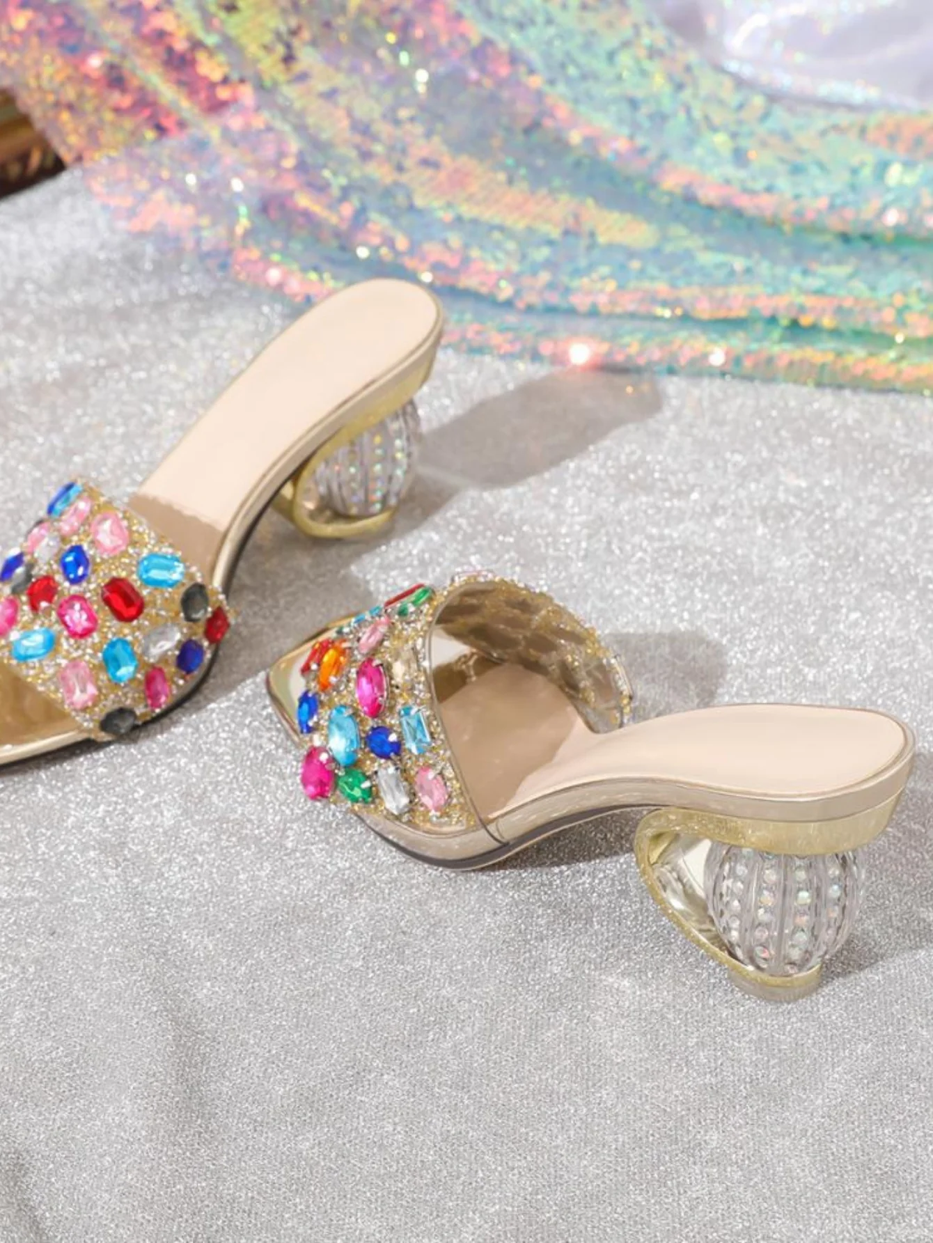 Transparent High-heeled Sandals With Colorful Rhinestone Embellishments - Image 6