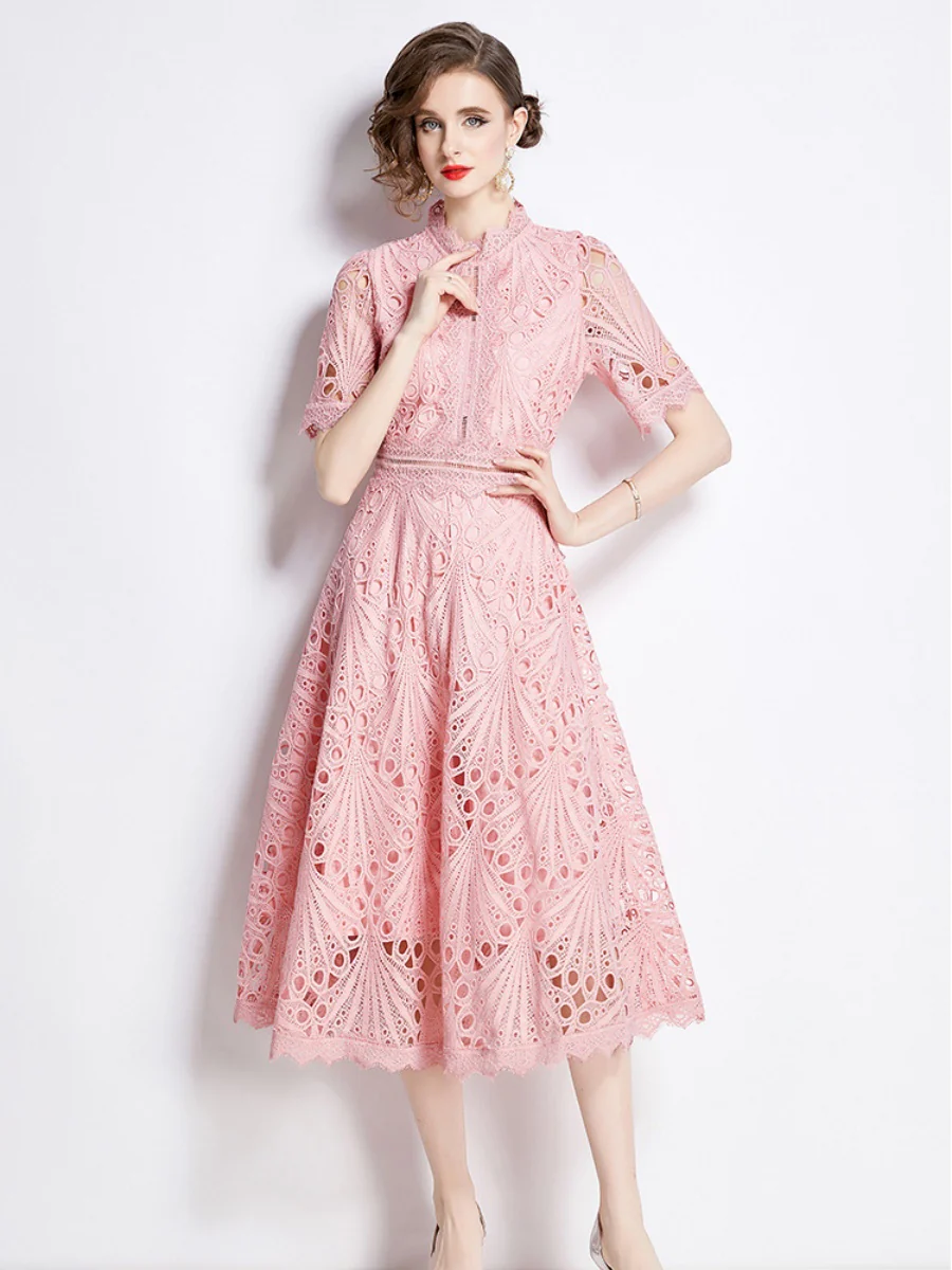 Crocheted Embroidered Lace Midi Dress - Image 11