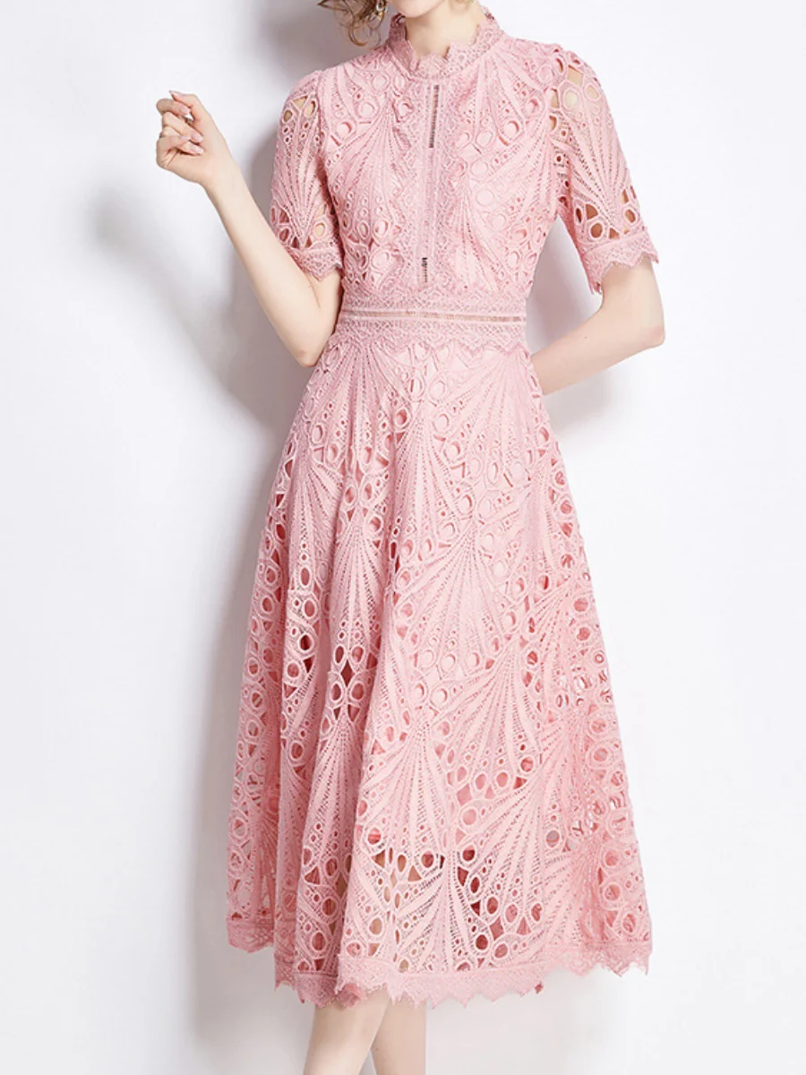 Crocheted Embroidered Lace Midi Dress - Image 12