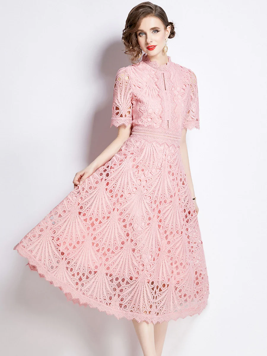 Crocheted Embroidered Lace Midi Dress - Image 13