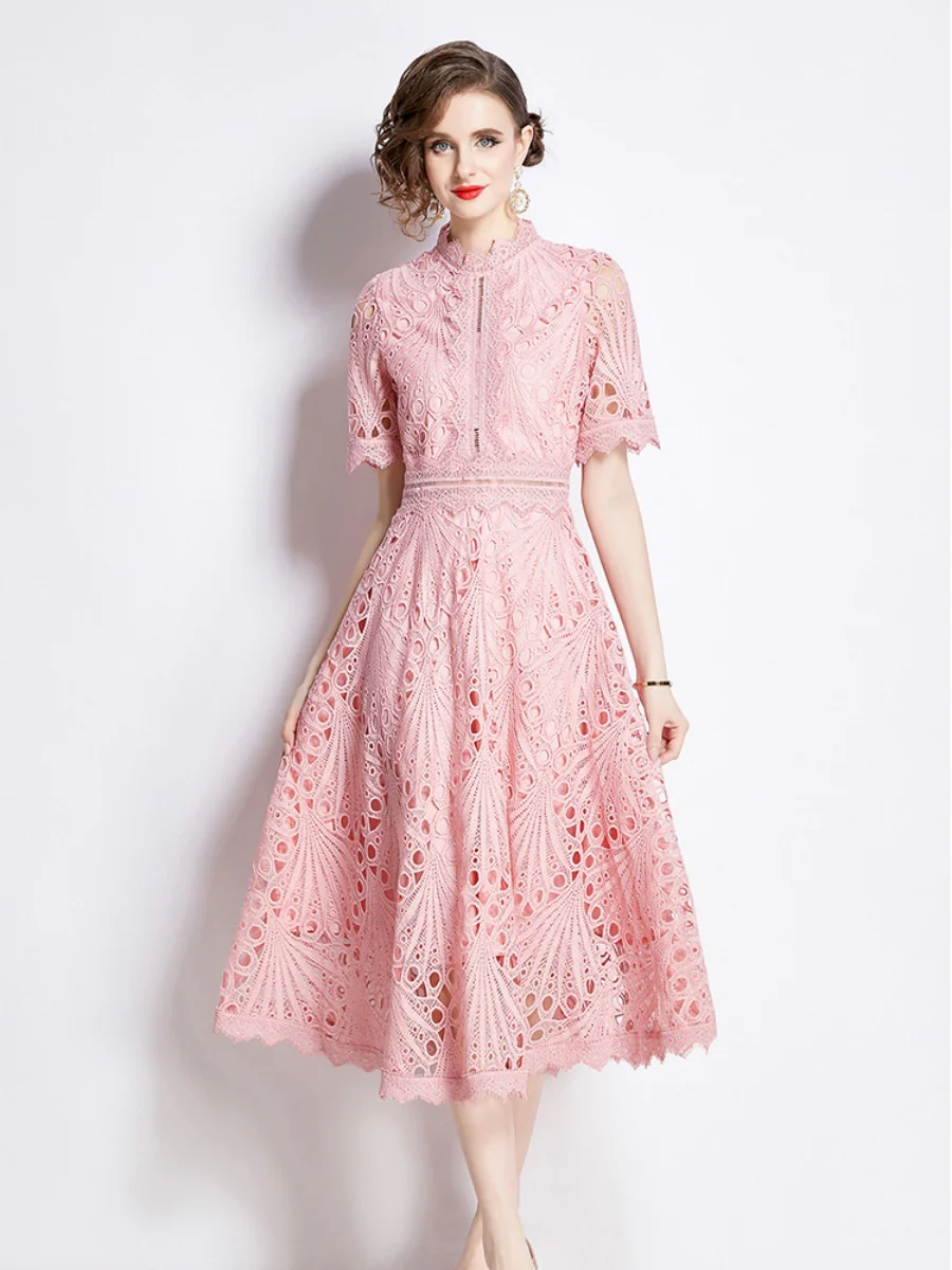 Crocheted Embroidered Lace Midi Dress - Image 14