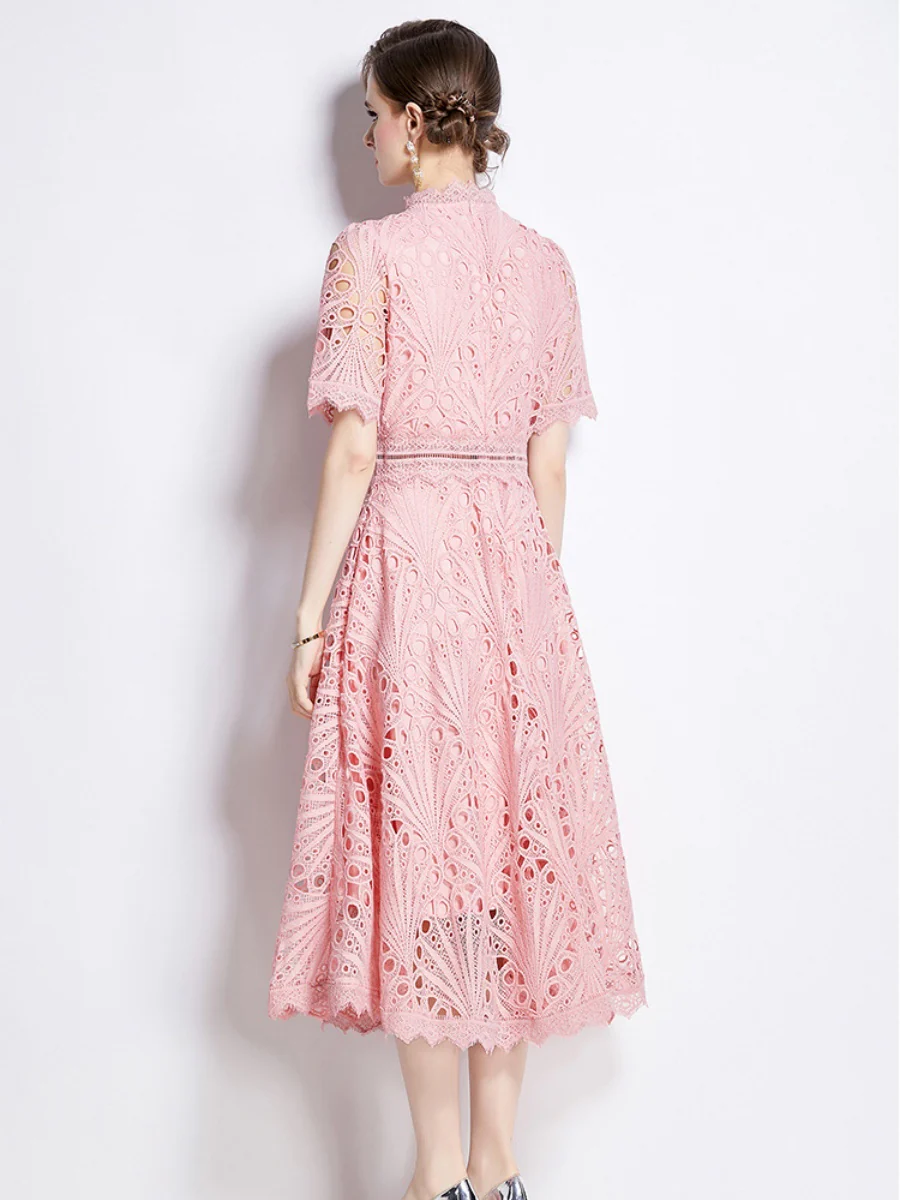 Crocheted Embroidered Lace Midi Dress - Image 15