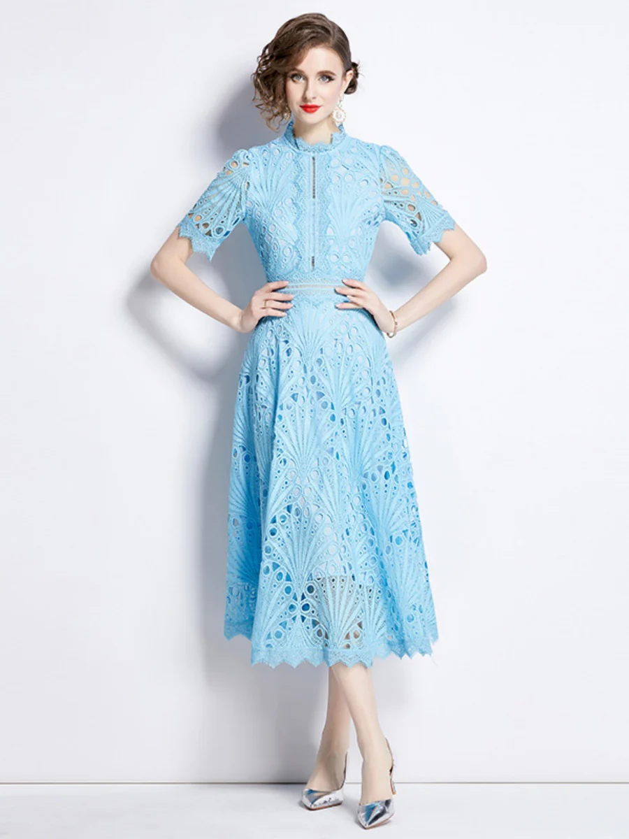 Crocheted Embroidered Lace Midi Dress - Image 16