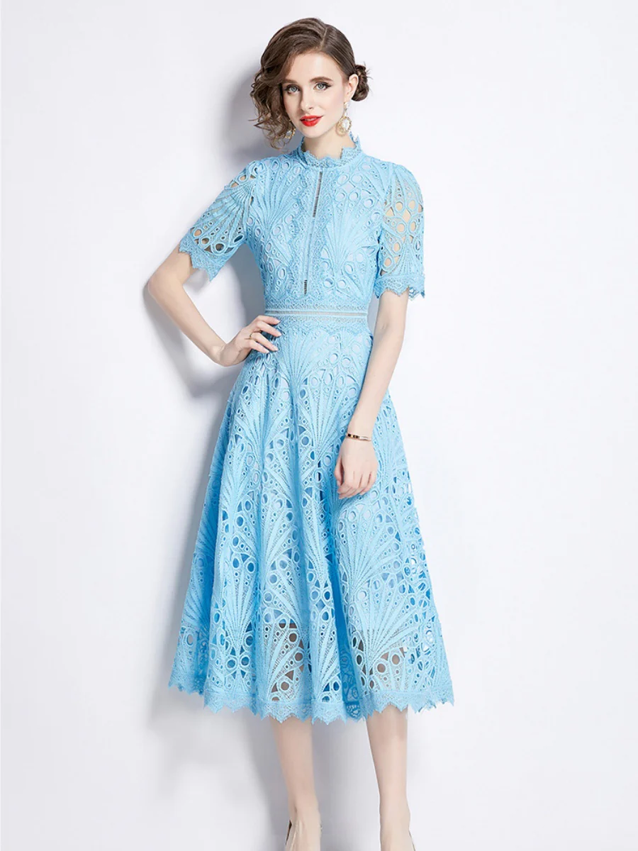 Crocheted Embroidered Lace Midi Dress - Image 17