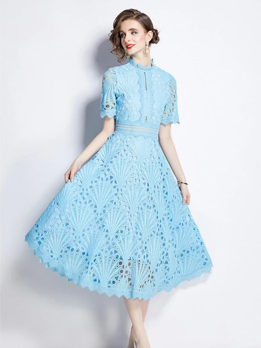 Crocheted Embroidered Lace Midi Dress - Image 18